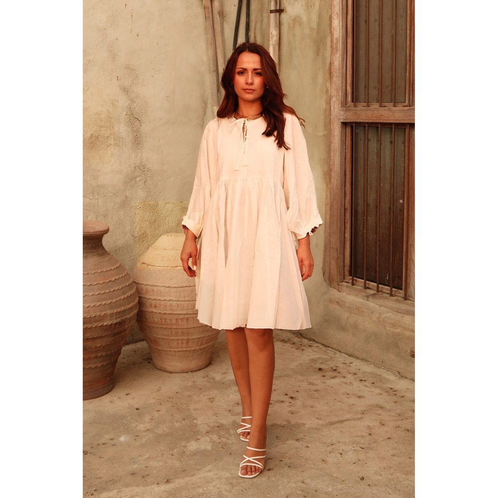 House of Sundar Sara mini dress‎ size XL cream boho peasant